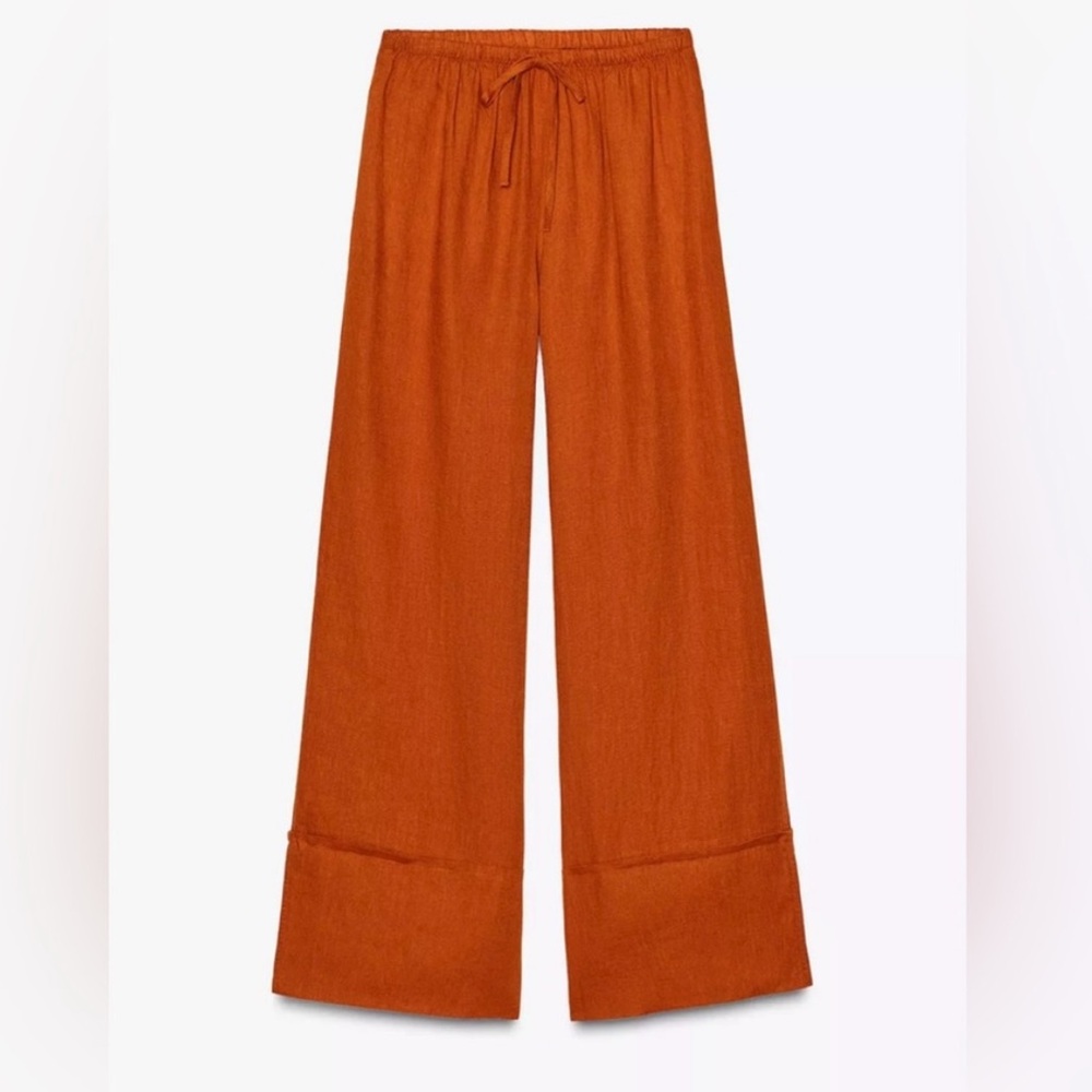 NEW ZARA ZW Collection 100% Linen Palazzo Trousers Pants 4786/091/642 - Picture 3 of 13